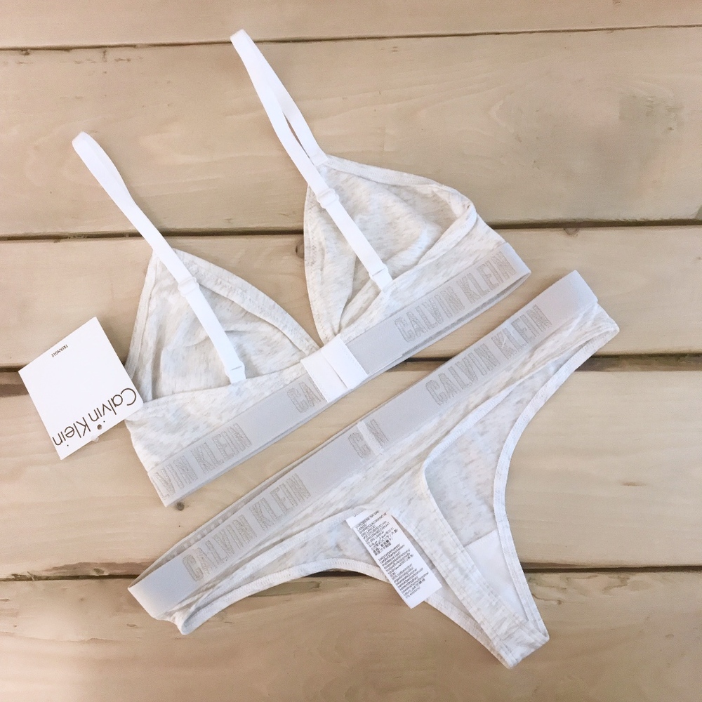 Calvin Klein Triangle Bra Matching Thong Set Logo - Picture 3 of 3